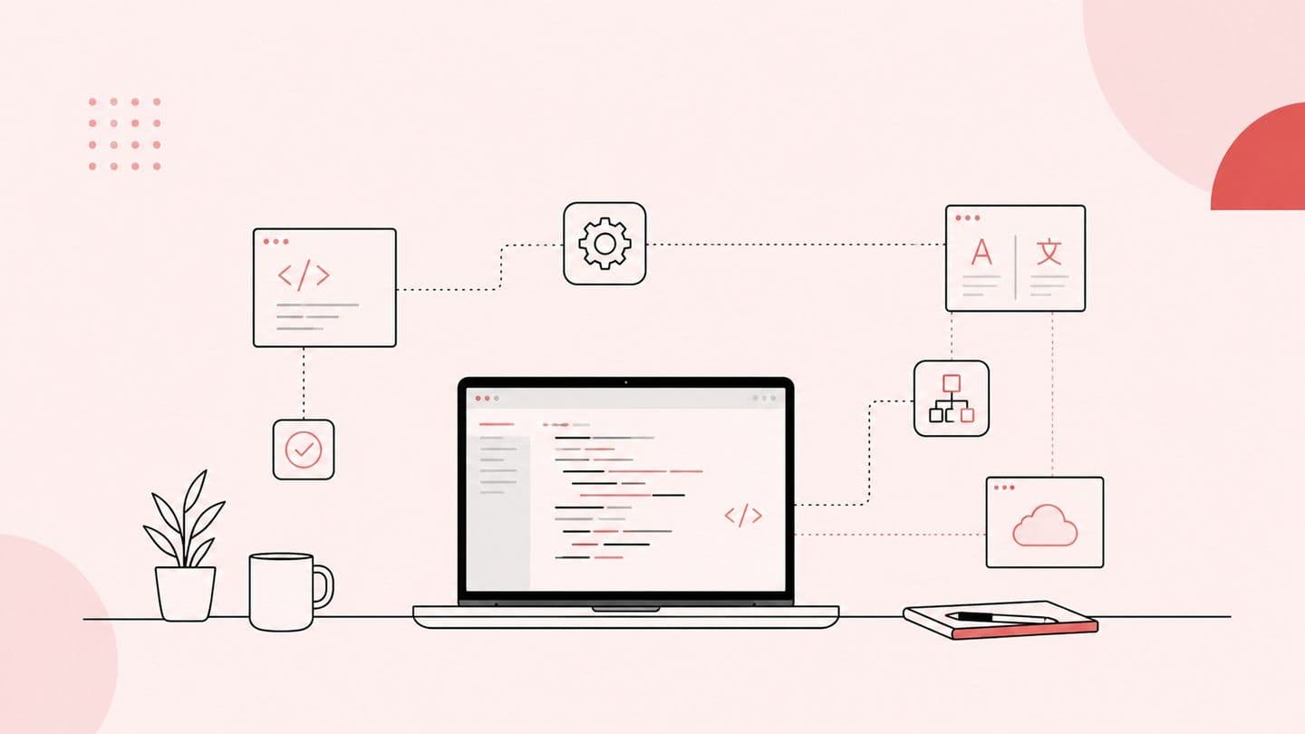 laptop with code floating as diagram
